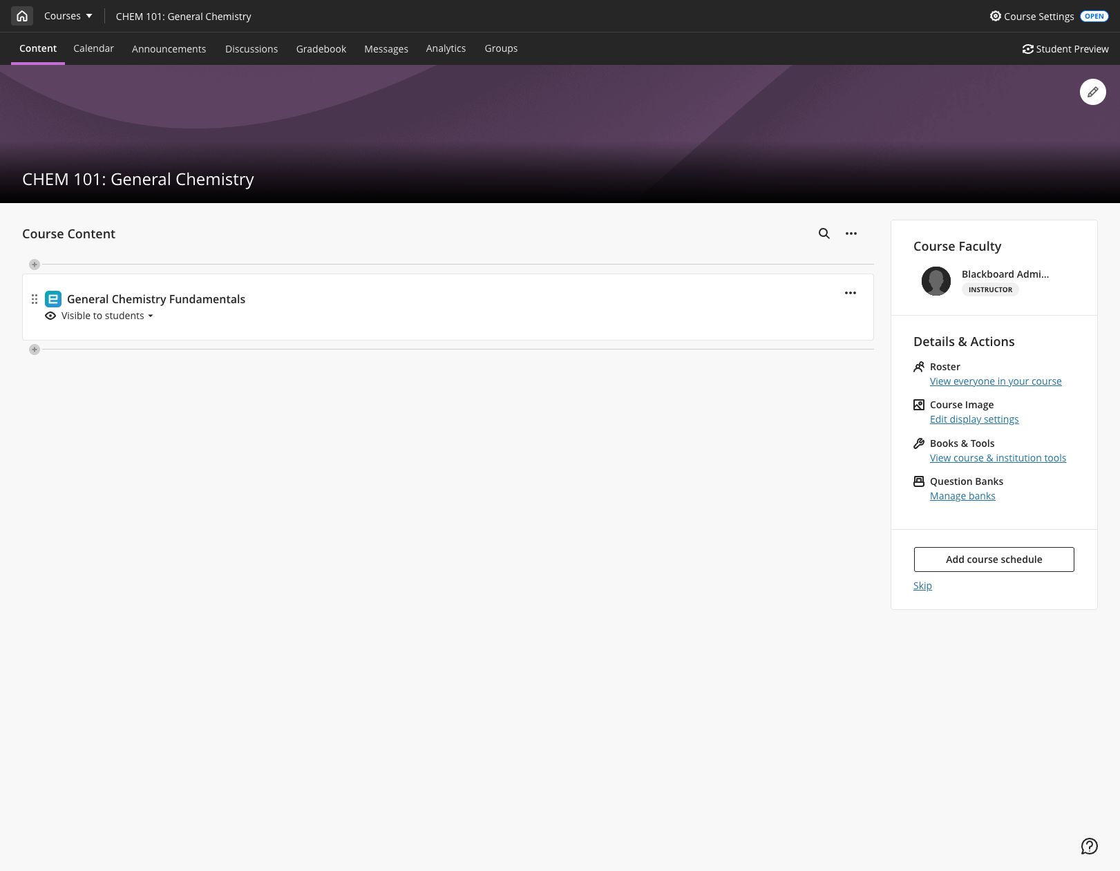 تم إضافة أساسيات الكيمياء العامة إلى محتوى الدورة Blackboard