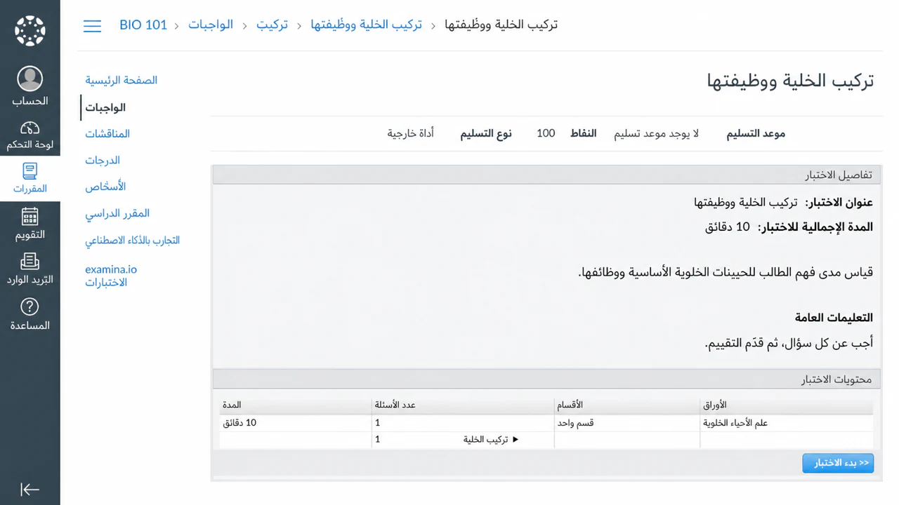 تقييم examina.io منشور مضمن في مهمة Canvas