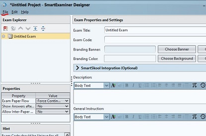 A newly created exam project