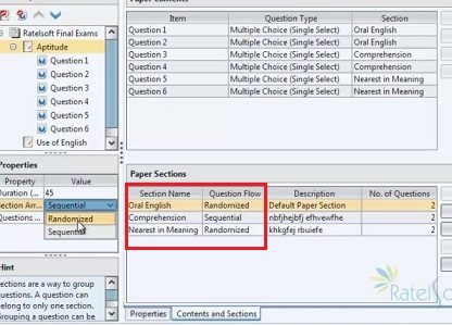 Choose sequential or randomized section arrangement