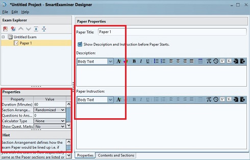 Paper properties and settings