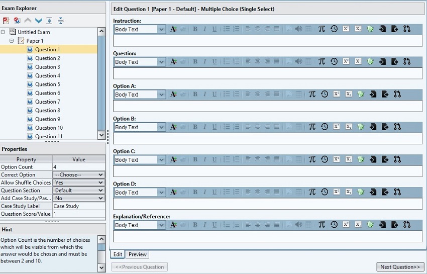 The question Edit fields