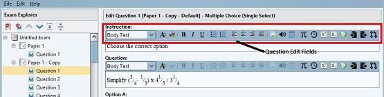 The question editor toolbar