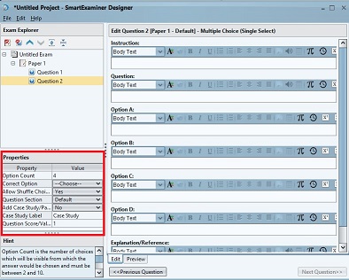 Question properties in Designer