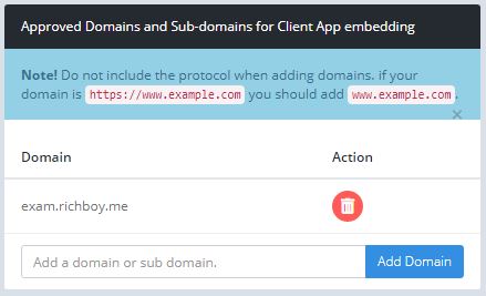 The approved domain list for the Client widget