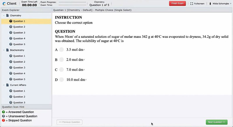 An example of the examina.io Client application