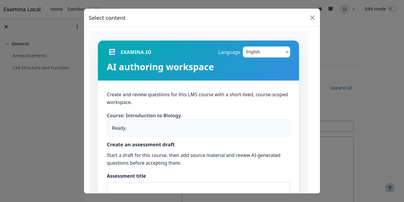 Start a course draft in the AI-authoring workspace