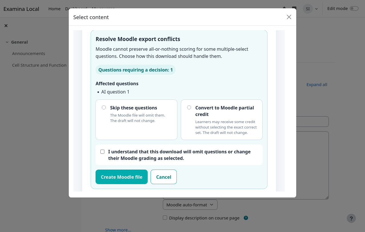 Choose how Moodle should handle multiple-select scoring conflicts