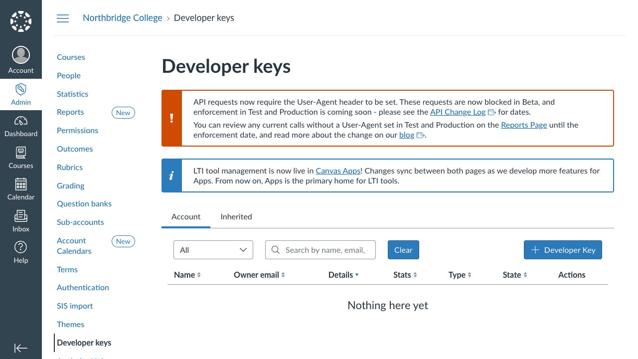 Open the Canvas Developer keys page