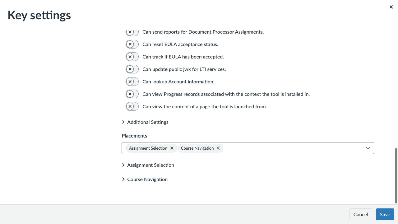 Add Assignment Selection and optional Course Navigation placements