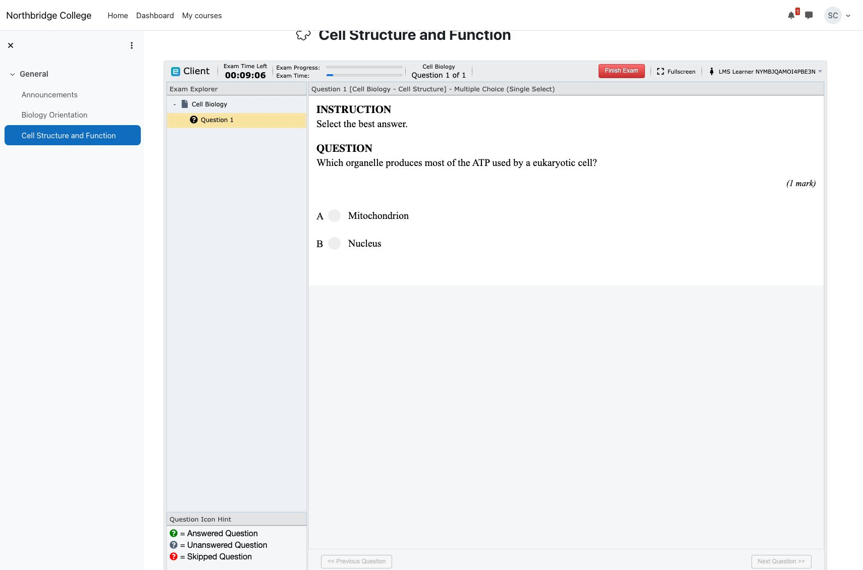 A source-backed biology assessment open inside Moodle