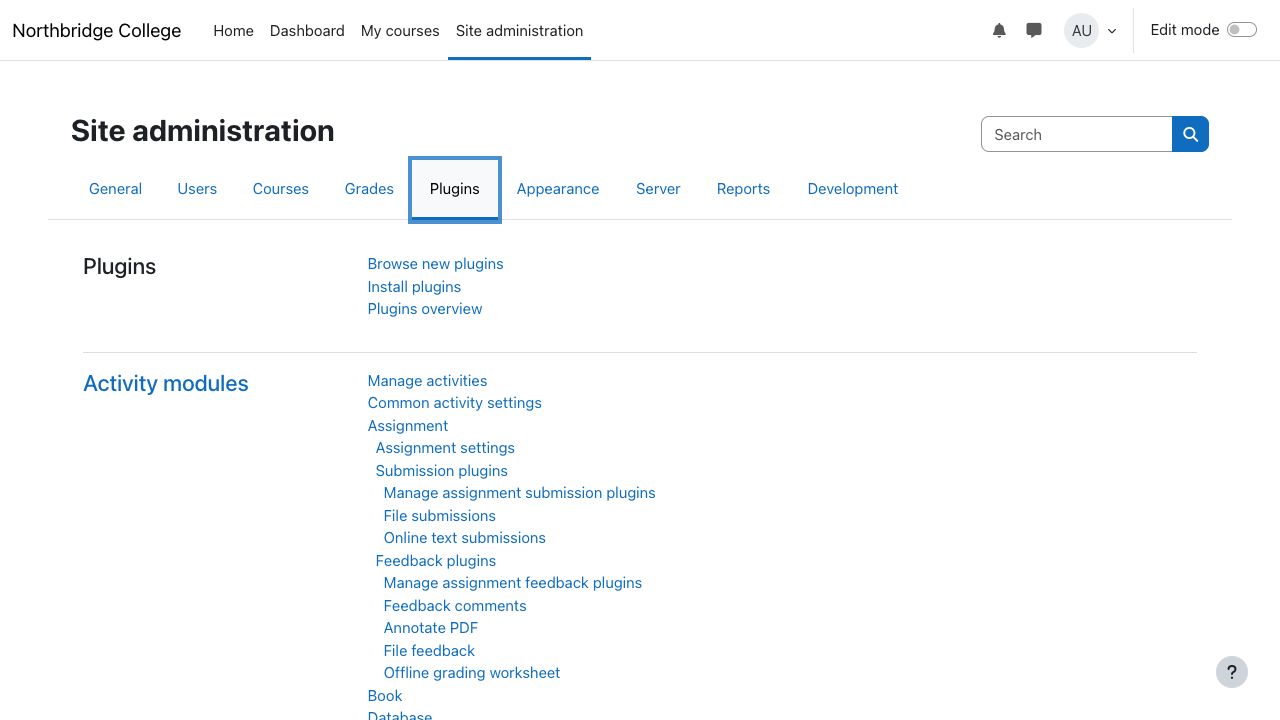 Find Activity modules on Moodle's Plugins page