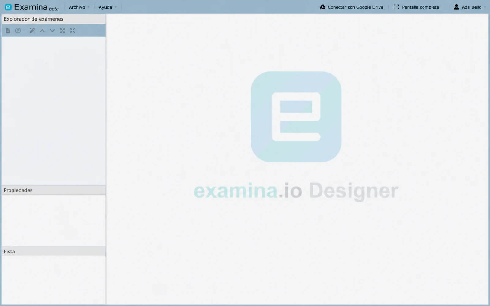 El espacio de trabajo de Designer sin ningún proyecto abierto