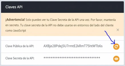 El área de claves API en la Configuración de la organización