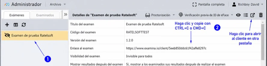 Encuentra el enlace del examen en Manager