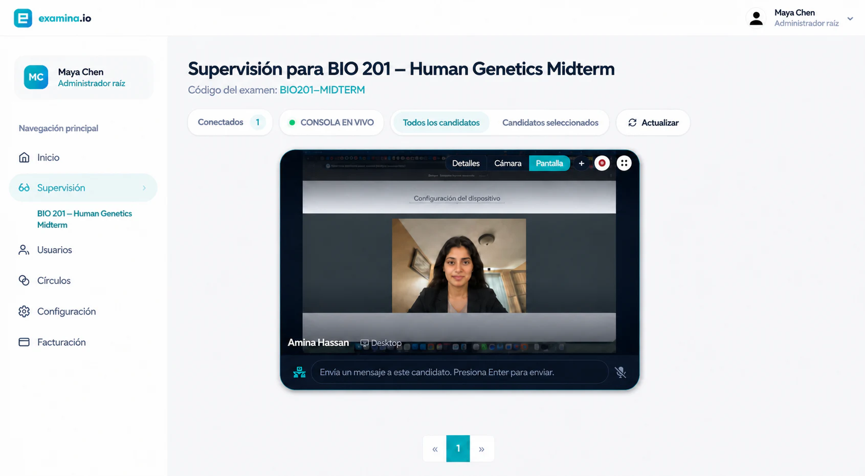 Pantalla del examen compartida