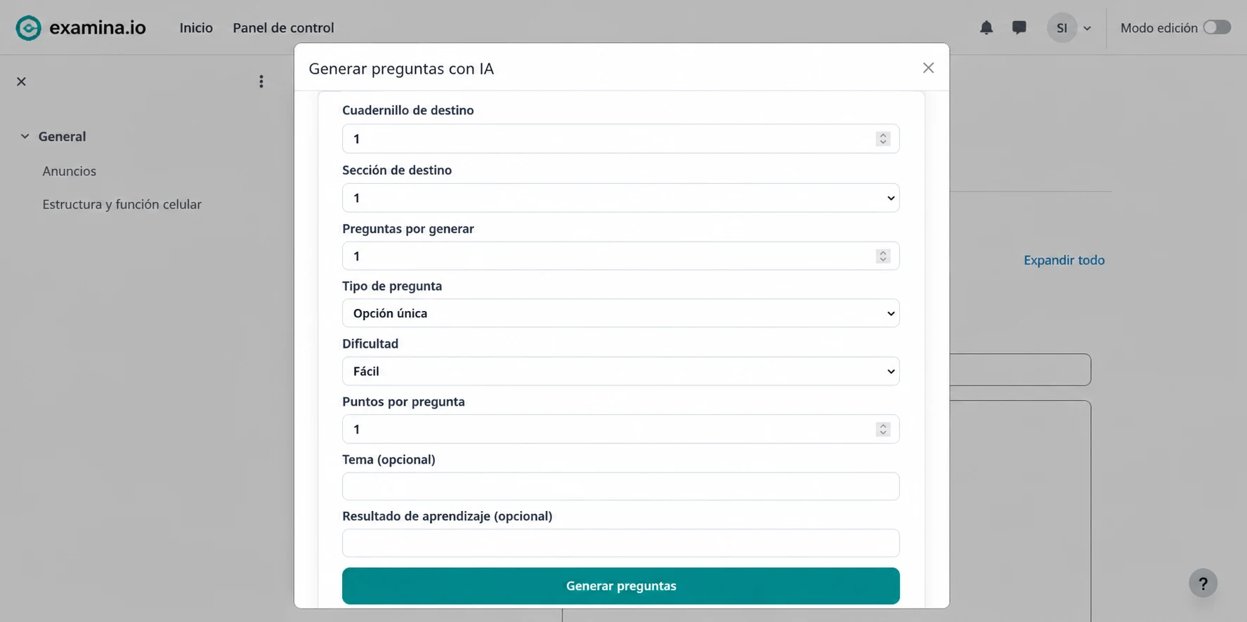 Elegir destino, tipo, dificultad y puntos