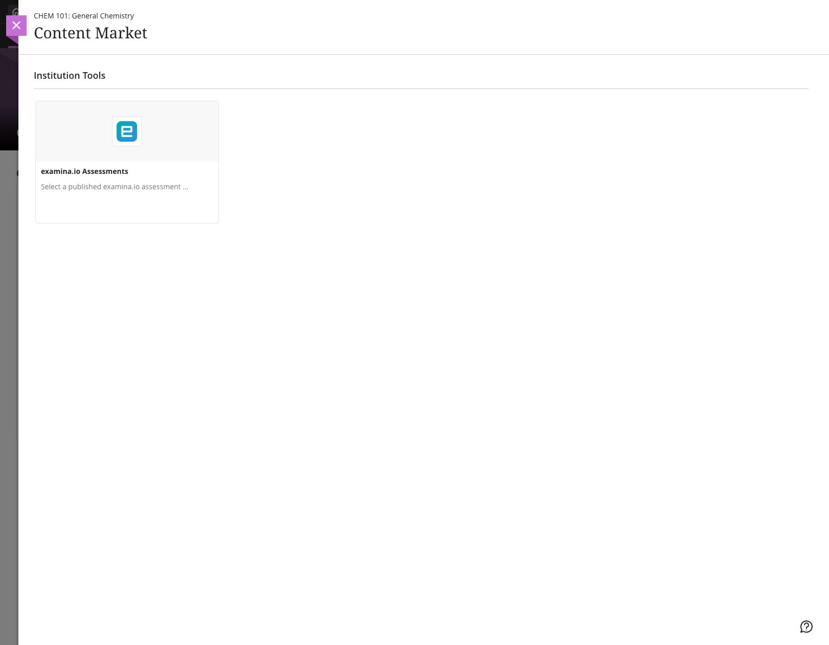 Abre examina.io Assessments desde el Content Market de Blackboard Ultra