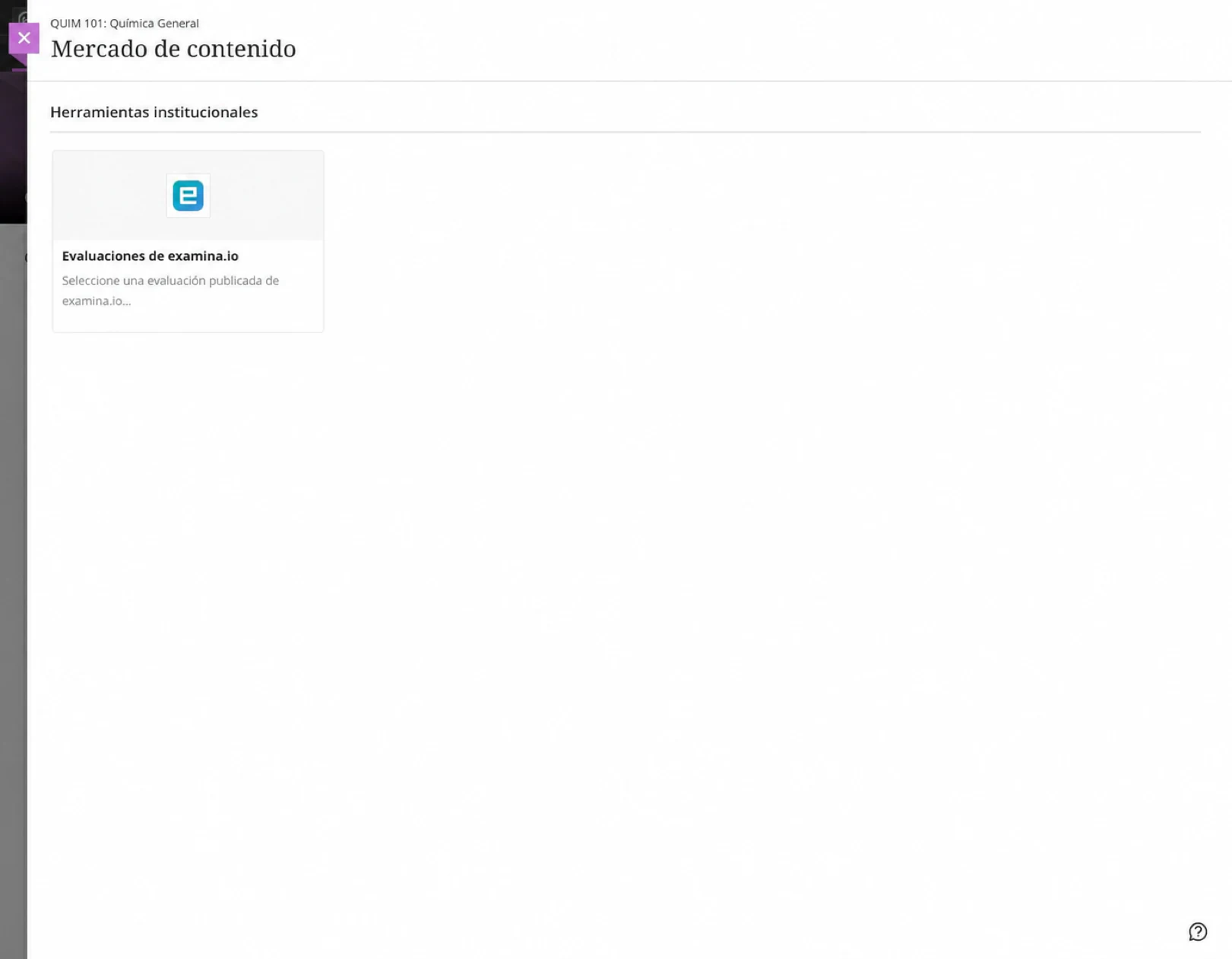 Abre examina.io Assessments desde el Content Market de Blackboard Ultra