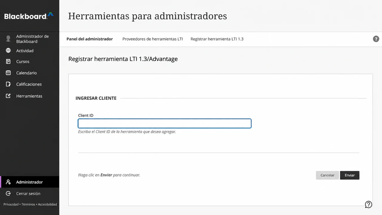 Ingresa la Examina Application ID en Blackboard