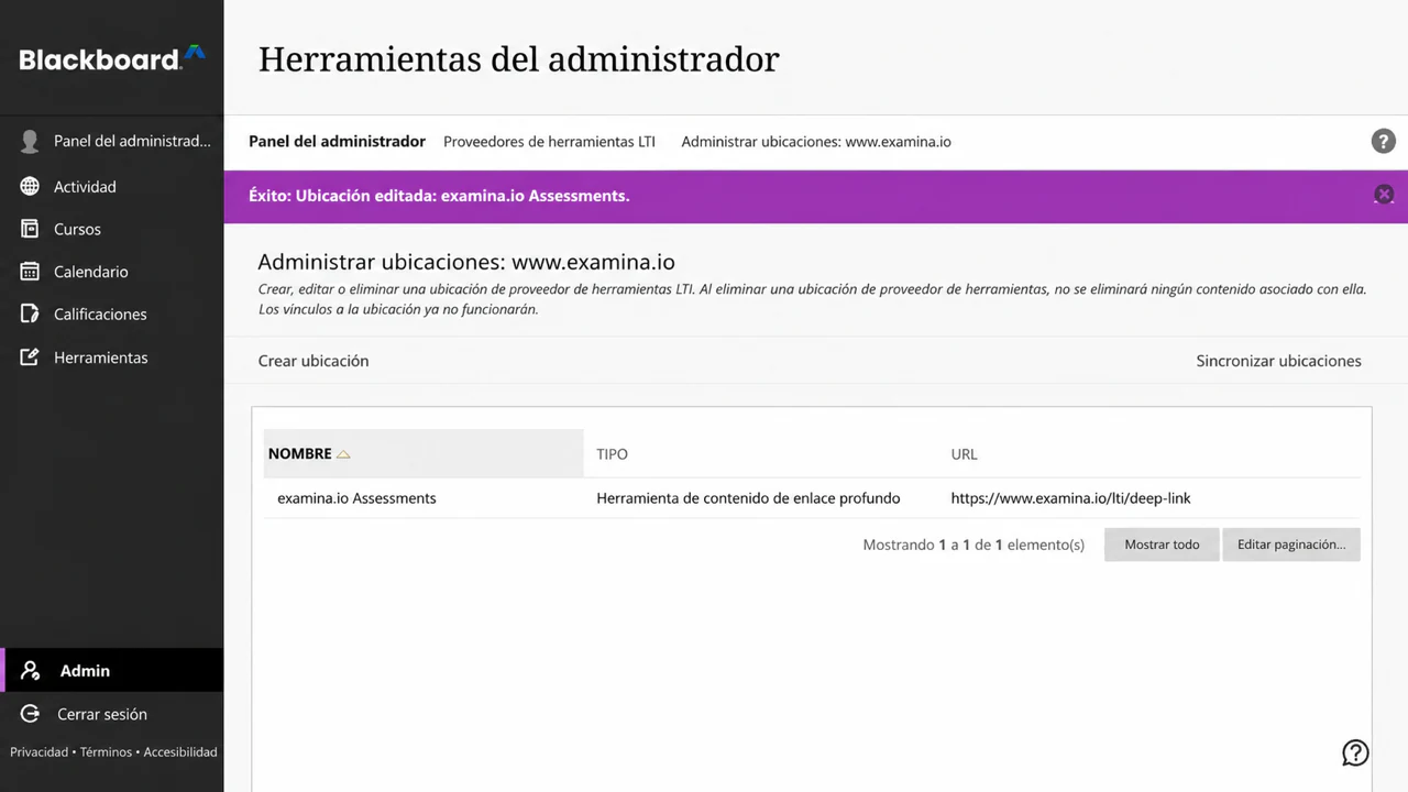 Confirma la ubicación de Deep Linking de examina.io Assessments