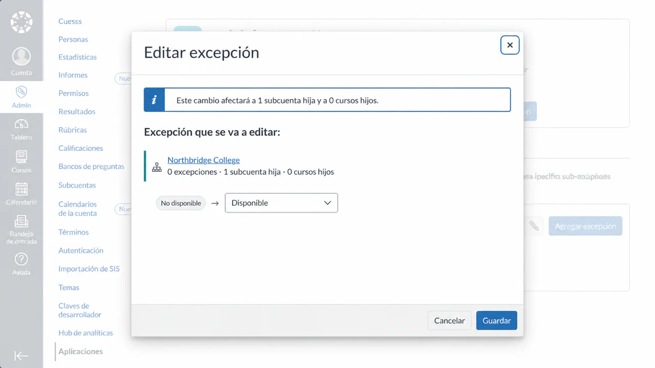 Hacer que la App de Canvas esté disponible para la cuenta aprobada