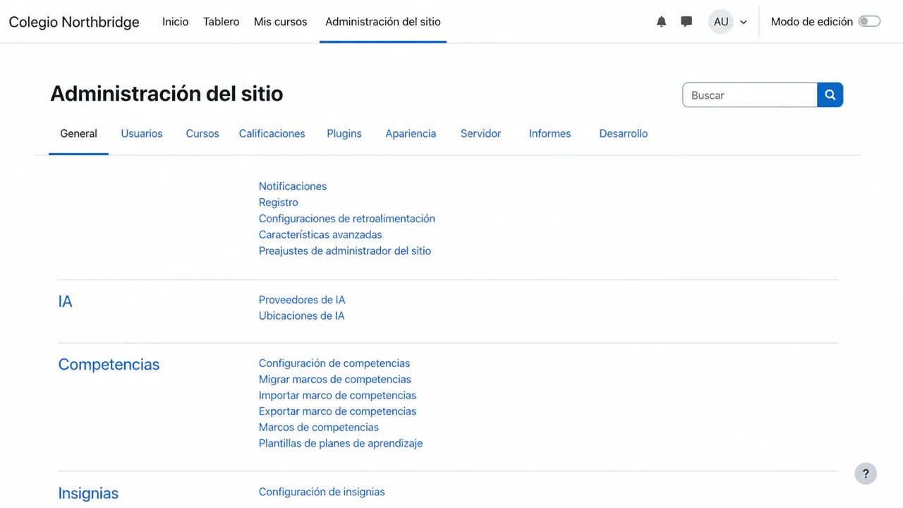 Abre Administración del sitio en Moodle