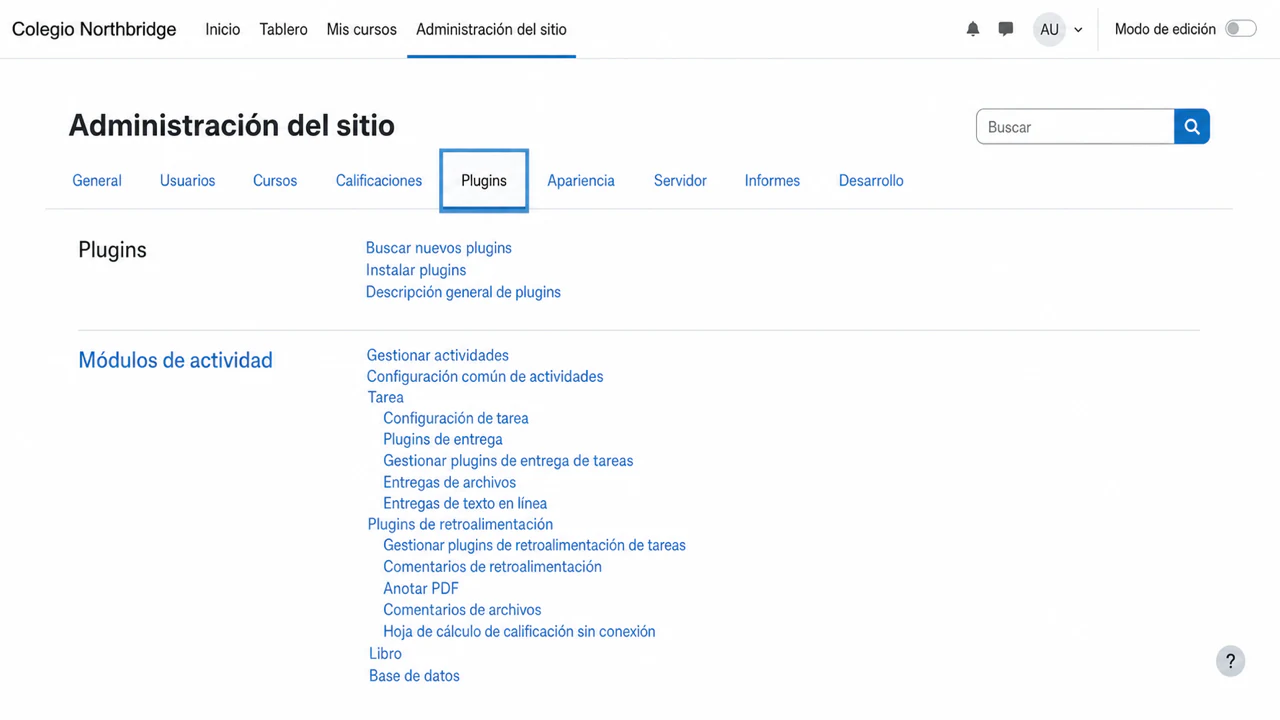 Encuentra Módulos de actividad en la página de Plugins de Moodle