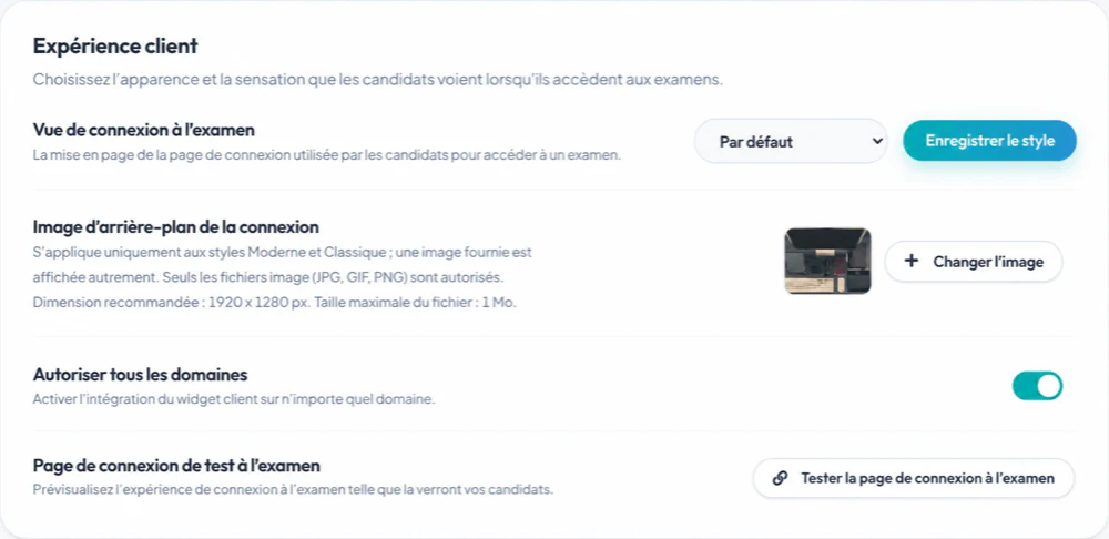 Sélectionnez le style de connexion et l'image d'arrière-plan dans Paramètres