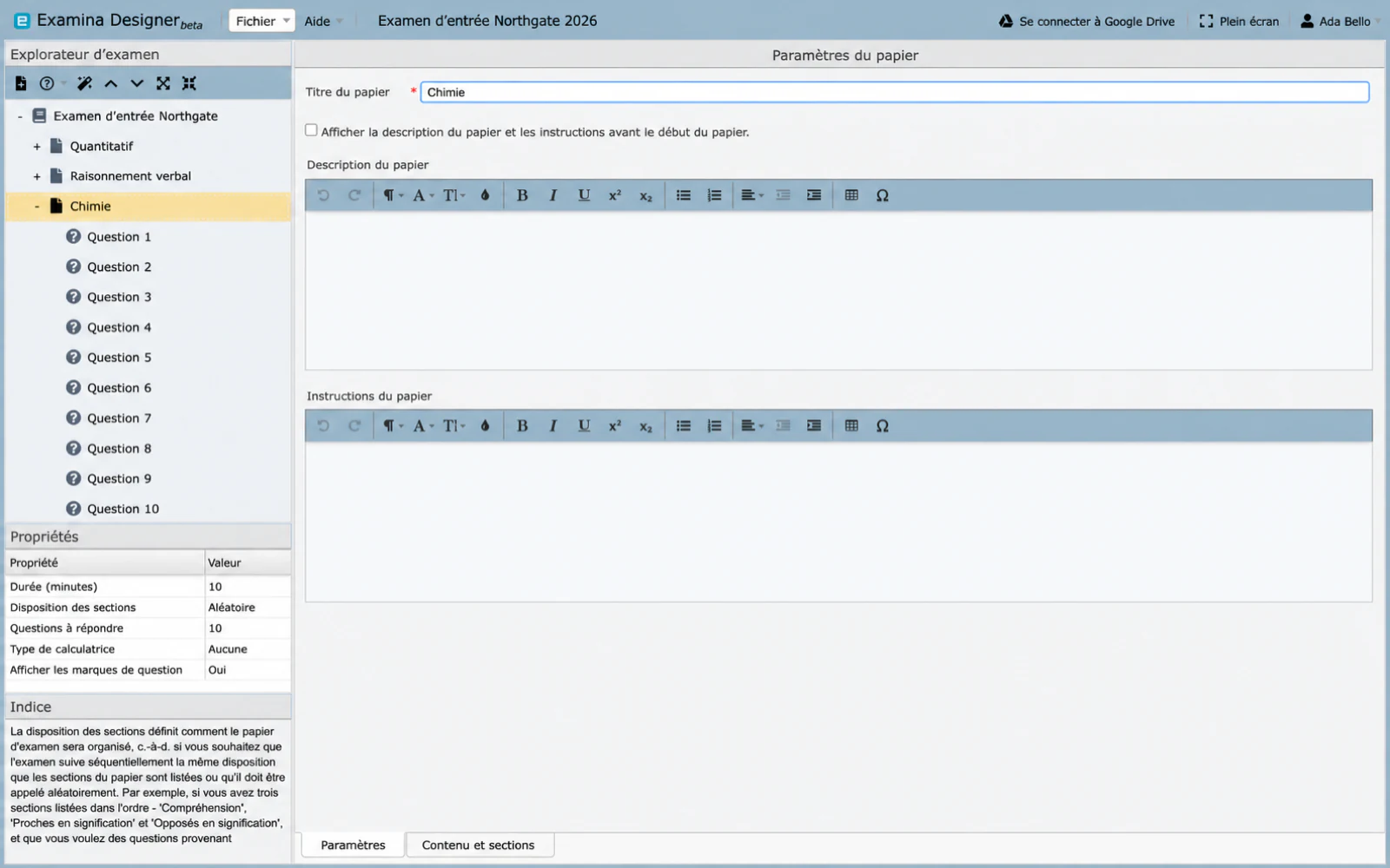 Un article sélectionné dans Exam Explorer, avec ses questions répertoriées en dessous