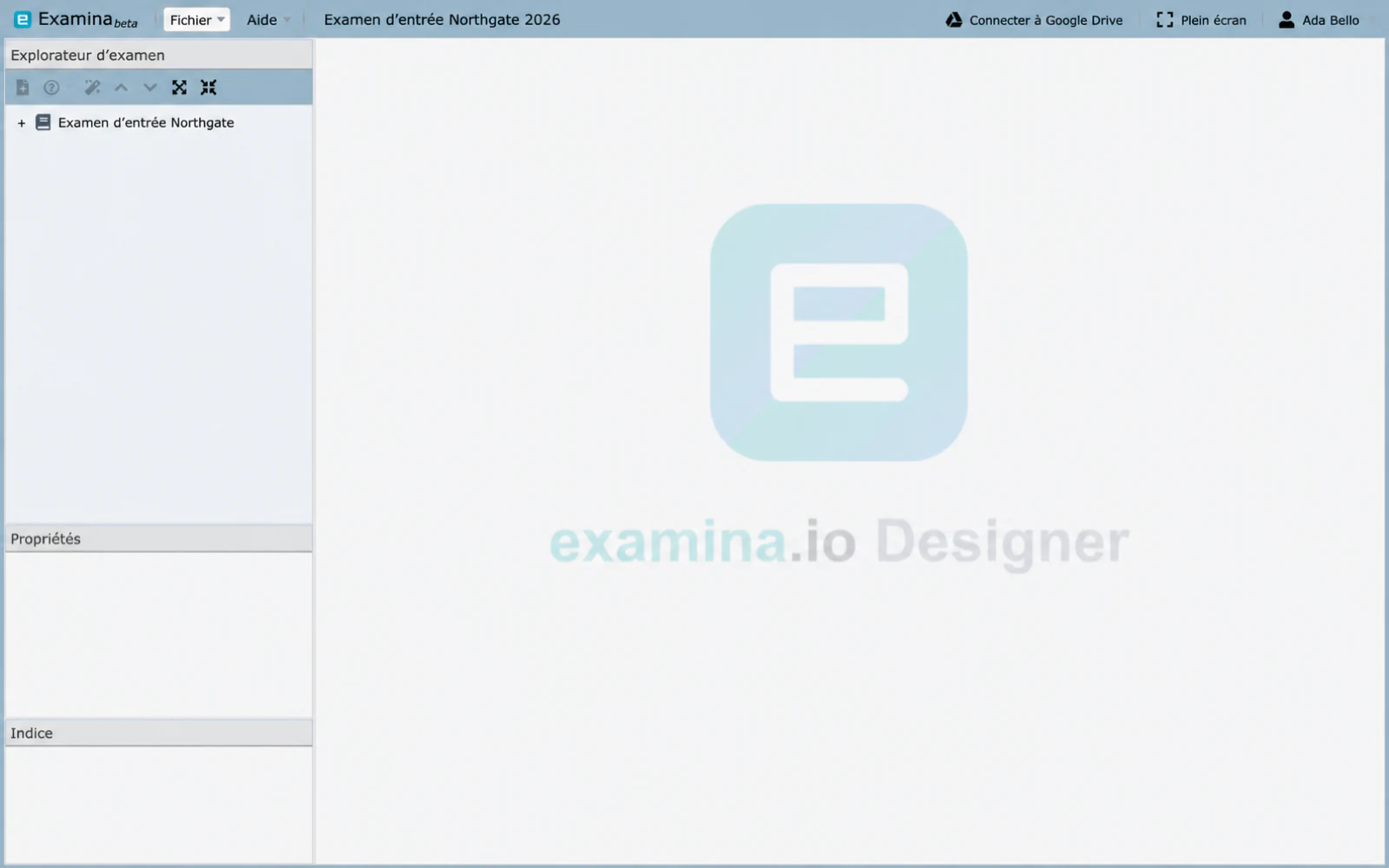 L'exemple de projet ouvert, avec son examen dans Exam Explorer