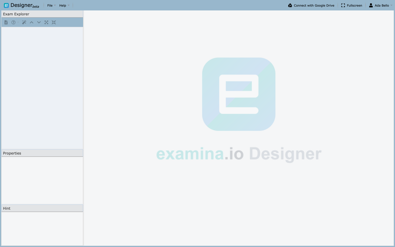 L'espace de travail Designer sans projet open