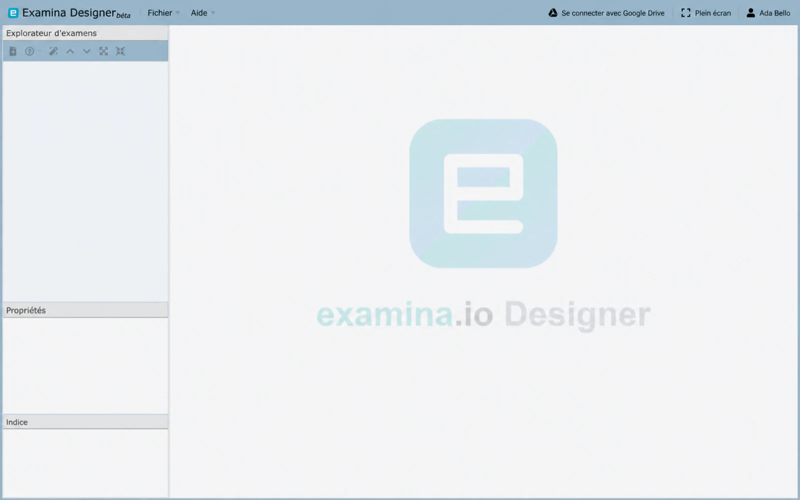 L'espace de travail Designer sans projet open