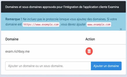 La liste des domaines approuvés pour le widget Client