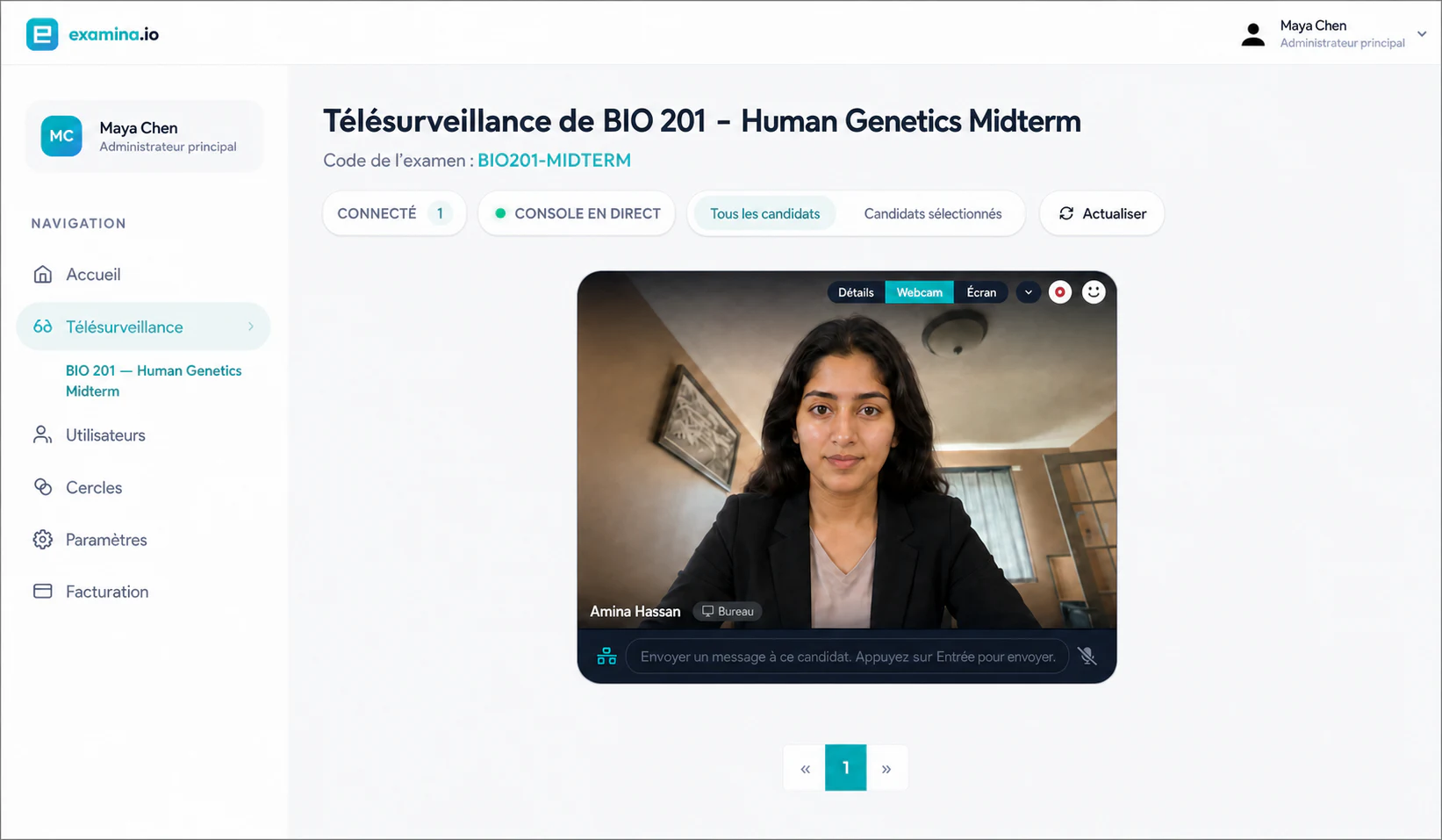 Webcam d’Amina dans la console du surveillant