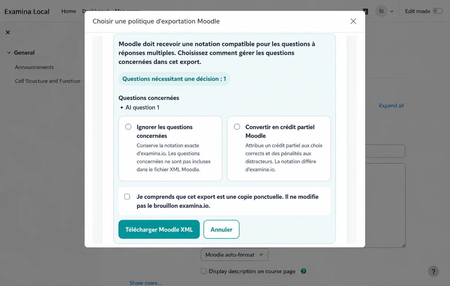 Choisir comment Moodle traite les conflits de notation à choix multiples