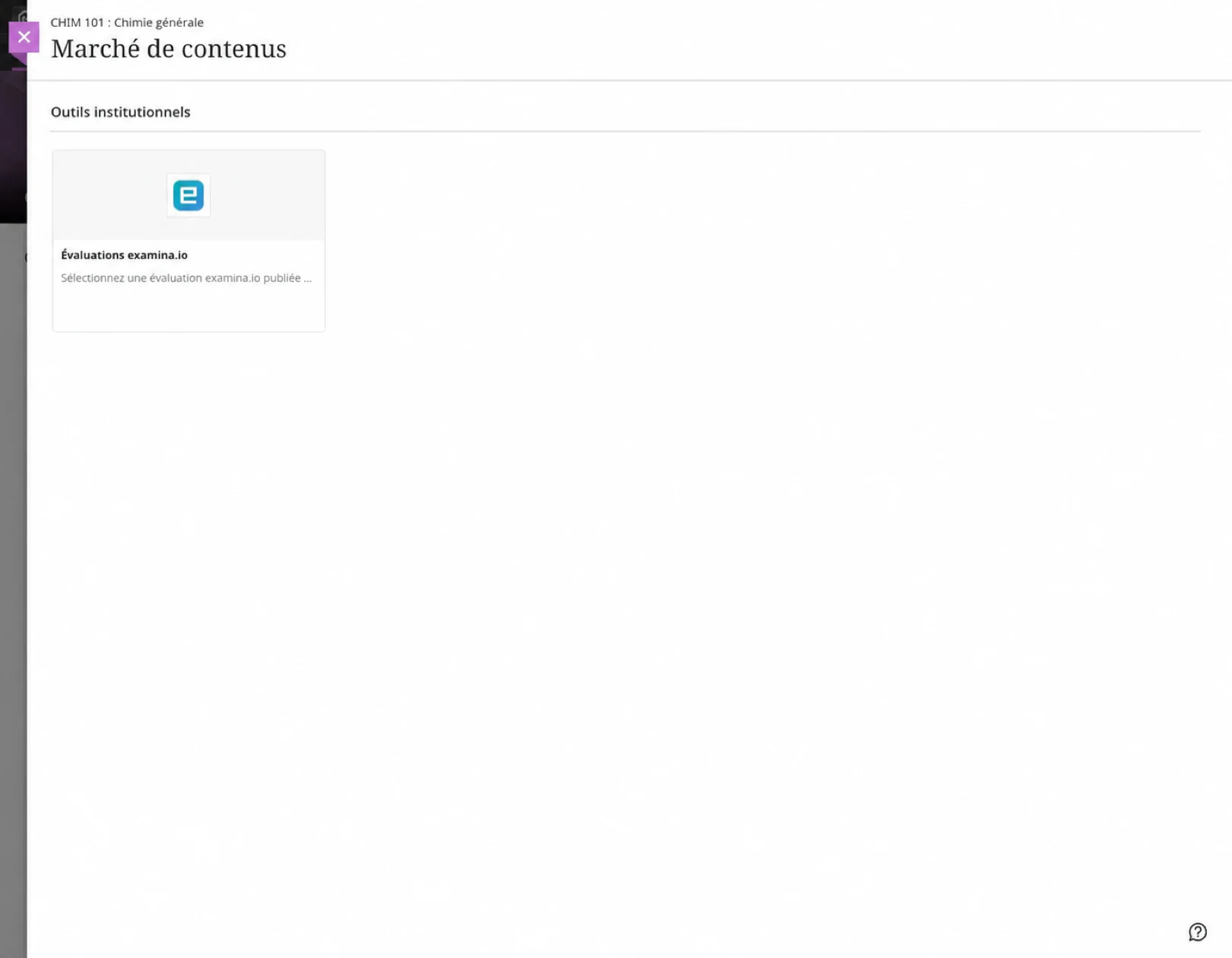 Ouvrir les évaluations examina.io à partir du Blackboard Ultra Content Market