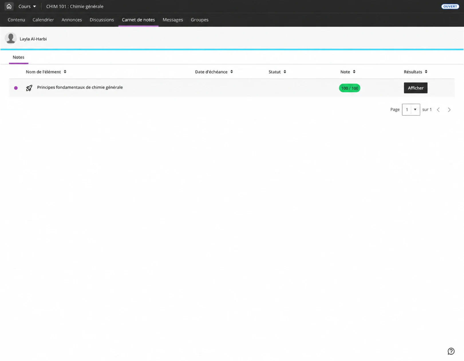Le score examina.io soumis a été renvoyé dans le carnet de notes Blackboard