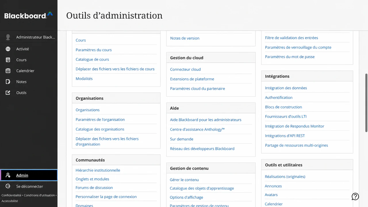 Ouvrez les fournisseurs d'outils LTI à partir de la section Intégrations de Blackboard Administrator Tools