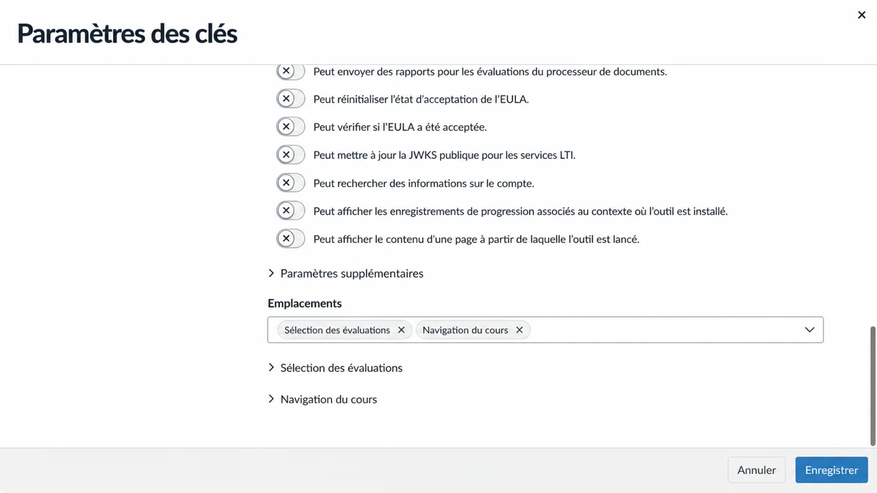 Ajouter une sélection de devoirs et des placements facultatifs de navigation dans les cours