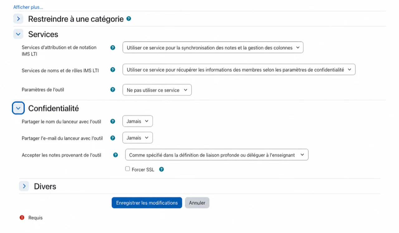 Activer les services de grade et de liste Moodle tout en limitant les données d'identité partagées