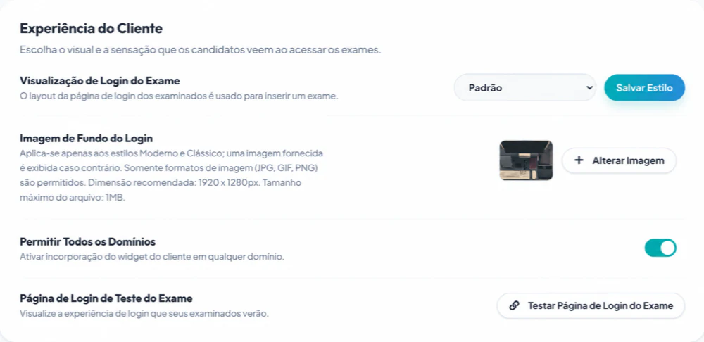 Selecionar o estilo de login e a imagem de fundo em Configurações