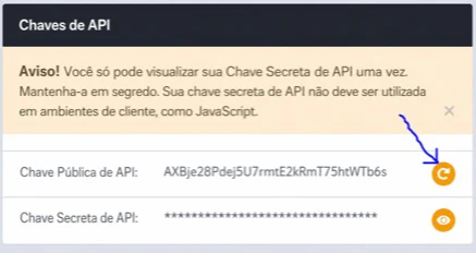 A área de chaves de API nas Configurações da Organização