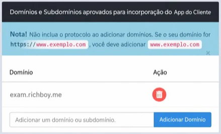 A lista de domínios aprovados para o widget Client