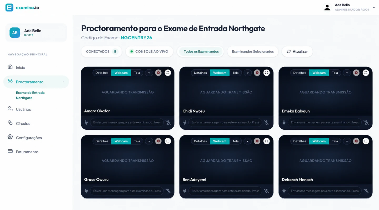 O espaço de trabalho do Proctor, com um bloco por candidato