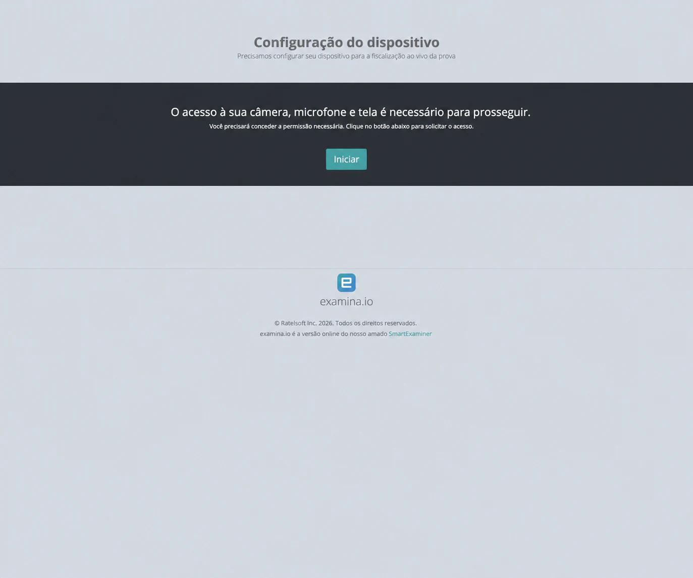 Tela antes de permitir câmera, microfone e compartilhamento