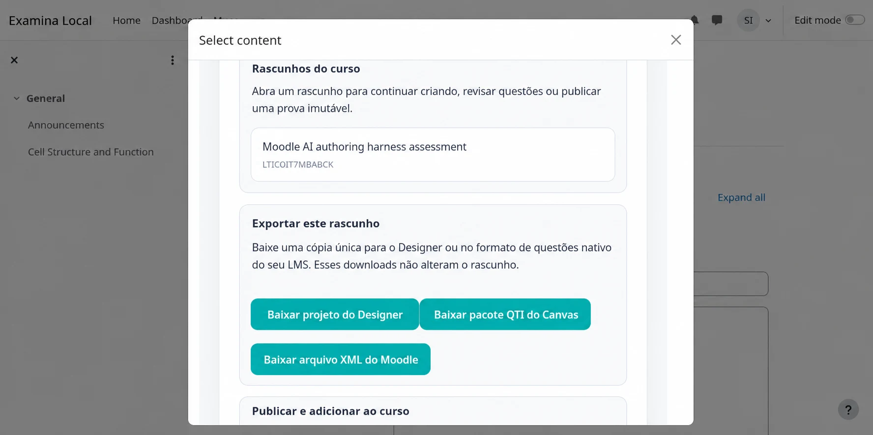 Exportar uma cópia ou publicar o rascunho revisado