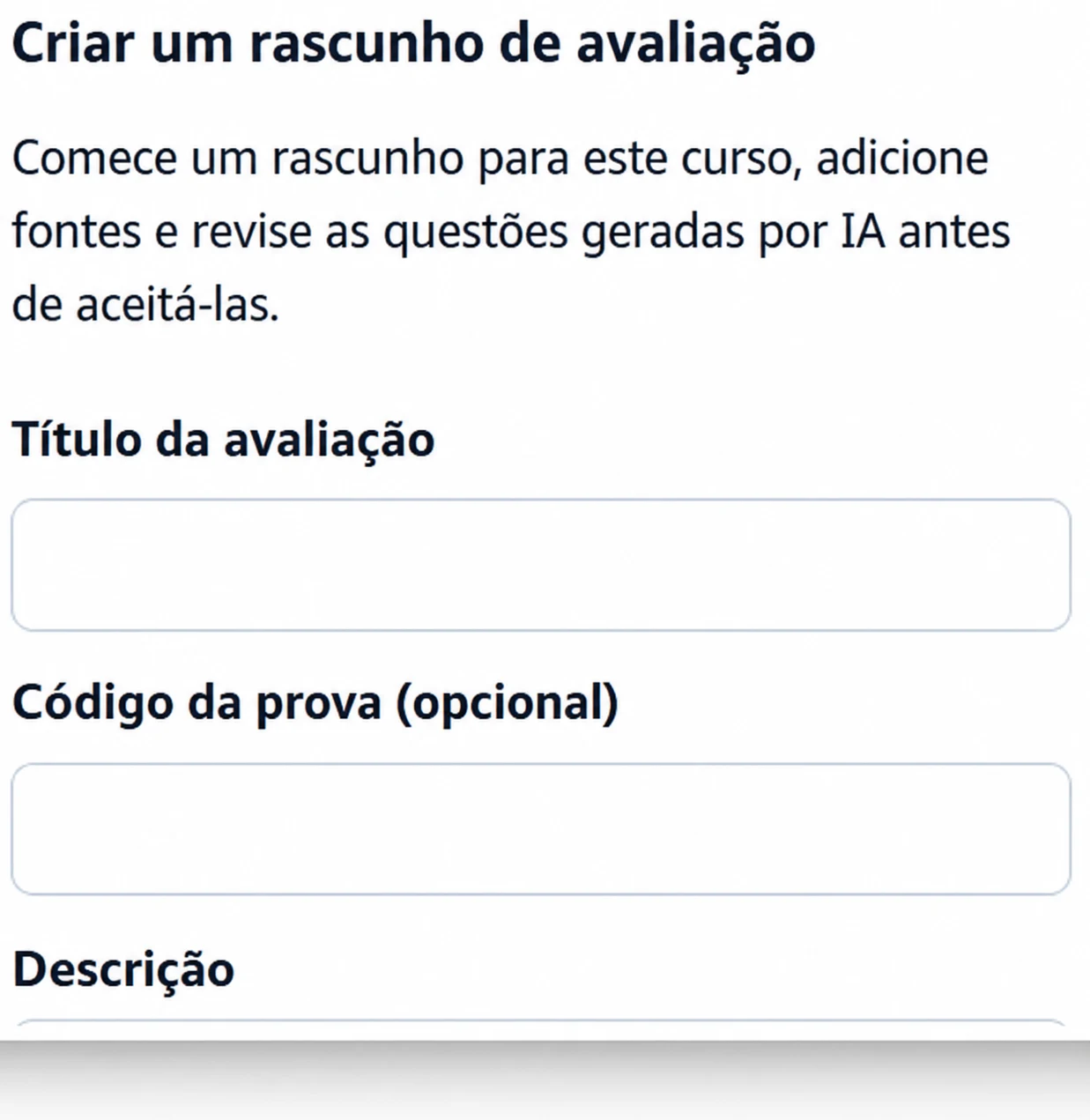 Criar um rascunho de questões com IA a partir do Canvas