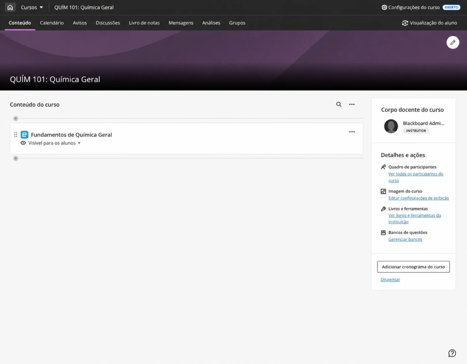 General Chemistry Fundamentals adicionado ao Conteúdo do Curso do Blackboard