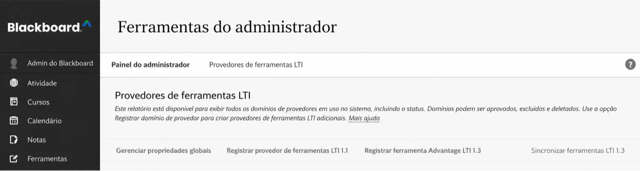 Selecionar Registrar Ferramenta LTI 1.3/Advantage